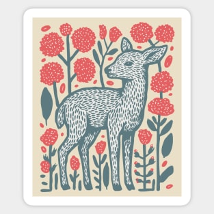 Folk Art Deer and Flowers - Scandinavian Woodland Design Sticker